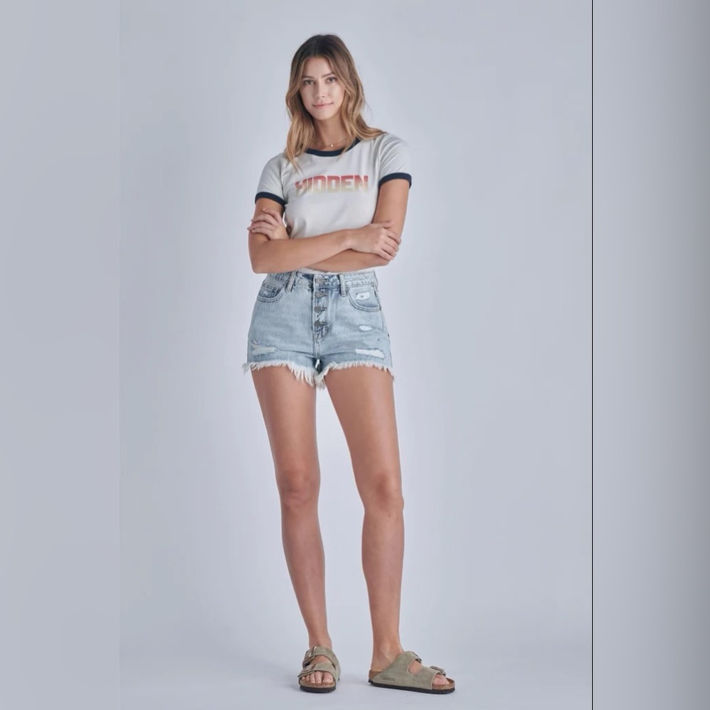 Hidden Sofie Light Wash High Waist Mom Shorts